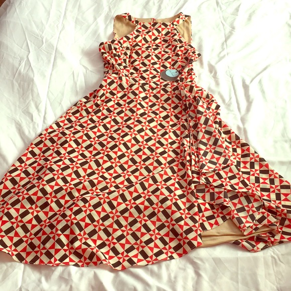 Eva Franco Jenna dress cream black red geometric - Picture 2 of 6